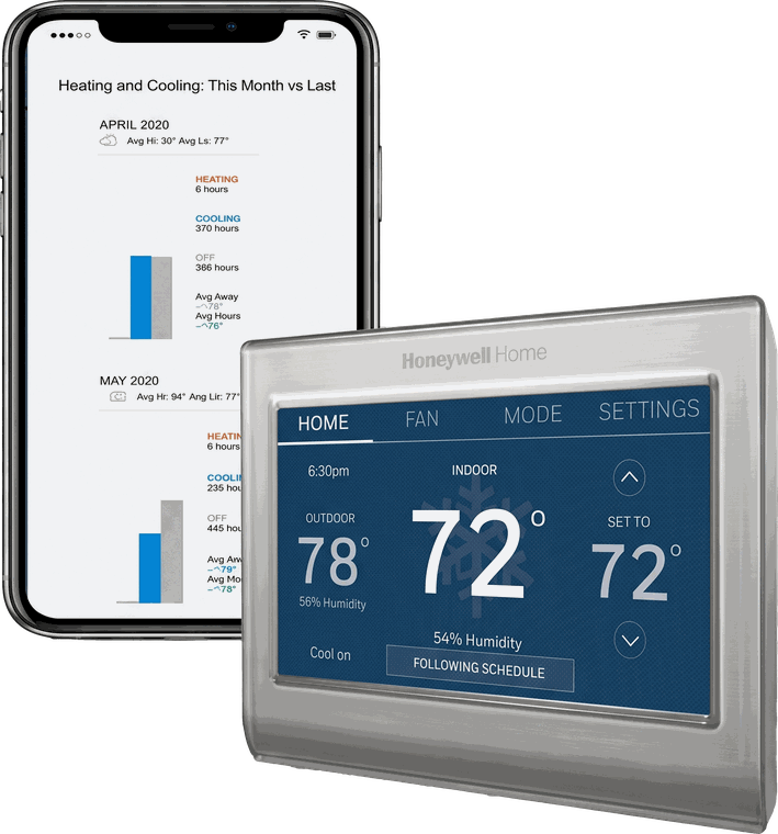 Honeywell Home RTH9585WF Wi-Fi Smart Color Thermostat with the companion phone app — free with a new system from Israel Sheet Metal